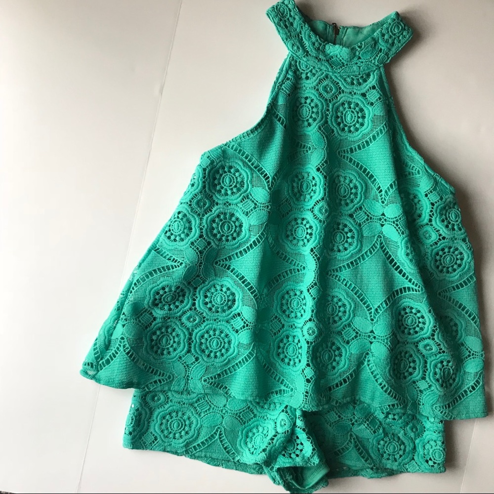 NWOT Judith March Crochet High Neck Romper